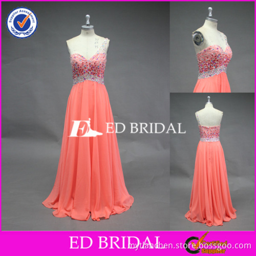 China Manufacturer One Shoulder Chiffon Beading Floor Length Prom Dress For Sale